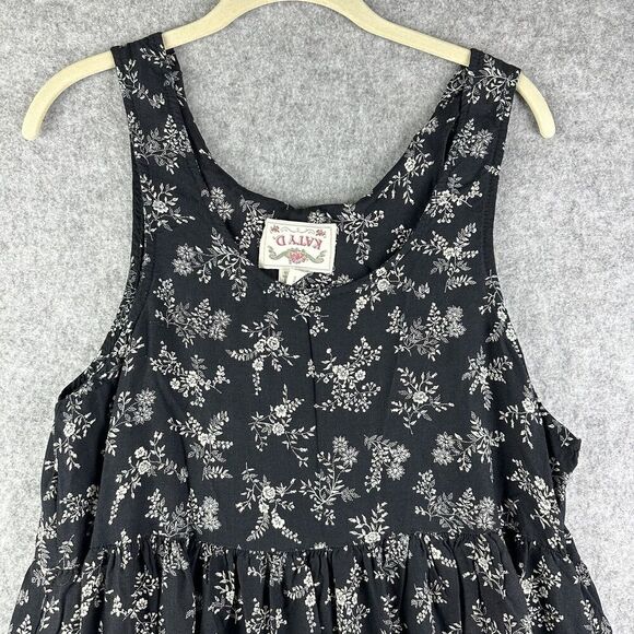 Vintage Katy D Dress Womens 14 16 Black Floral Empire Waist Y2K Flowy Pockets* - Picture 2 of 12